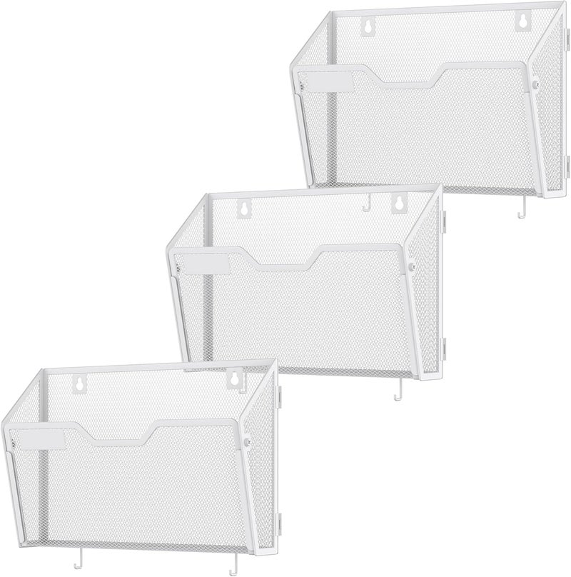 Docnest 3 Pack Hanging Wall File Holders, Mesh Wall Letter File Holder, Wall Mounted Mail Paper Document Folder Holder with Hooks for Office, Home, School, White - Image 1